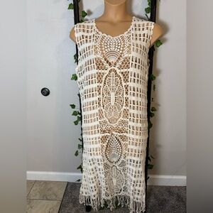 Blue Island Crochet Dress Cover up Boho Beach NWT